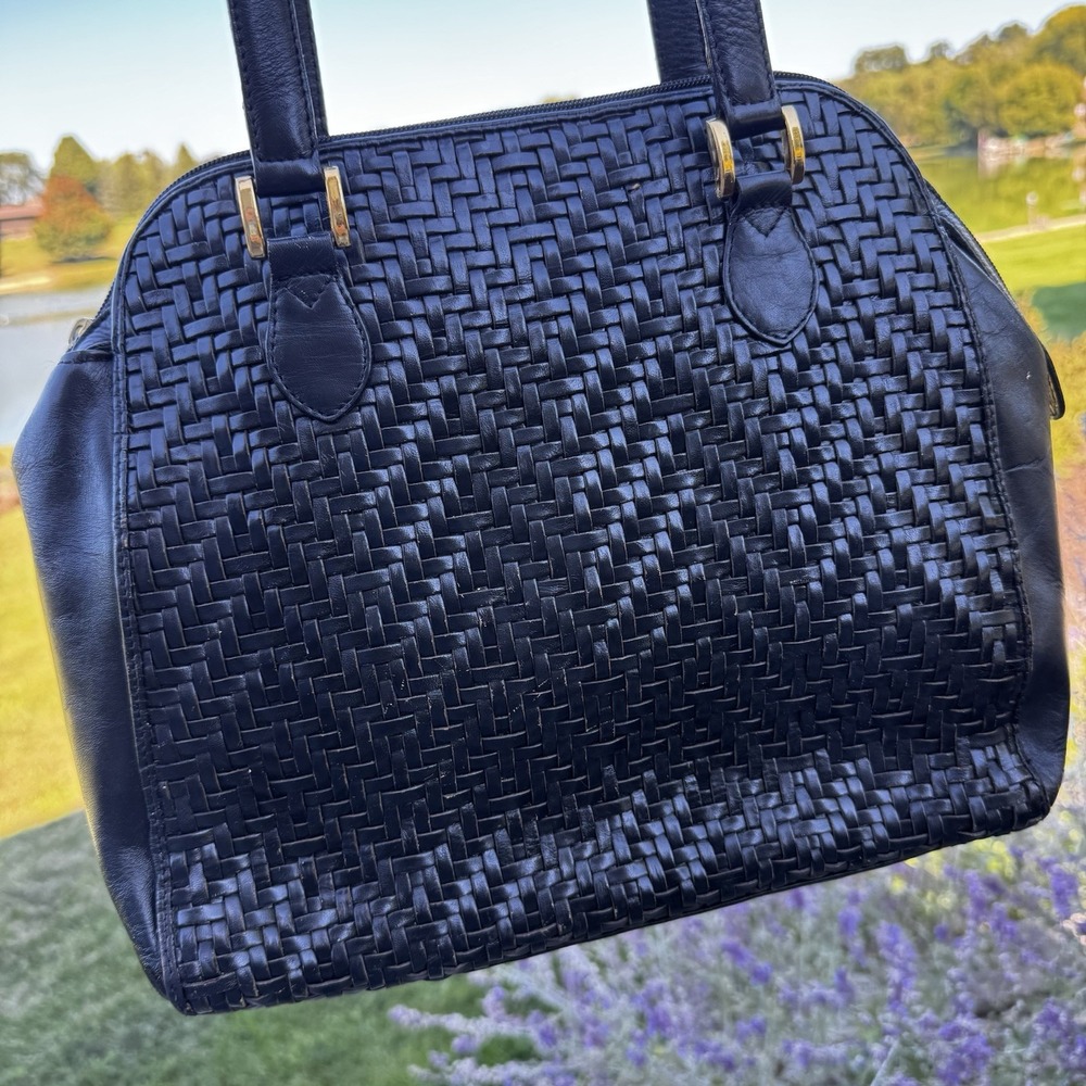 Vintage 90s Y2K Talbots Genuine Leather Woven Shoulder Bag / Tote